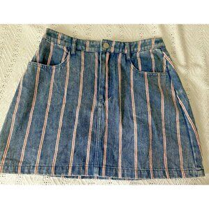 English Factory Women's Striped Denim Mini Jean Skirt Size Small Retro